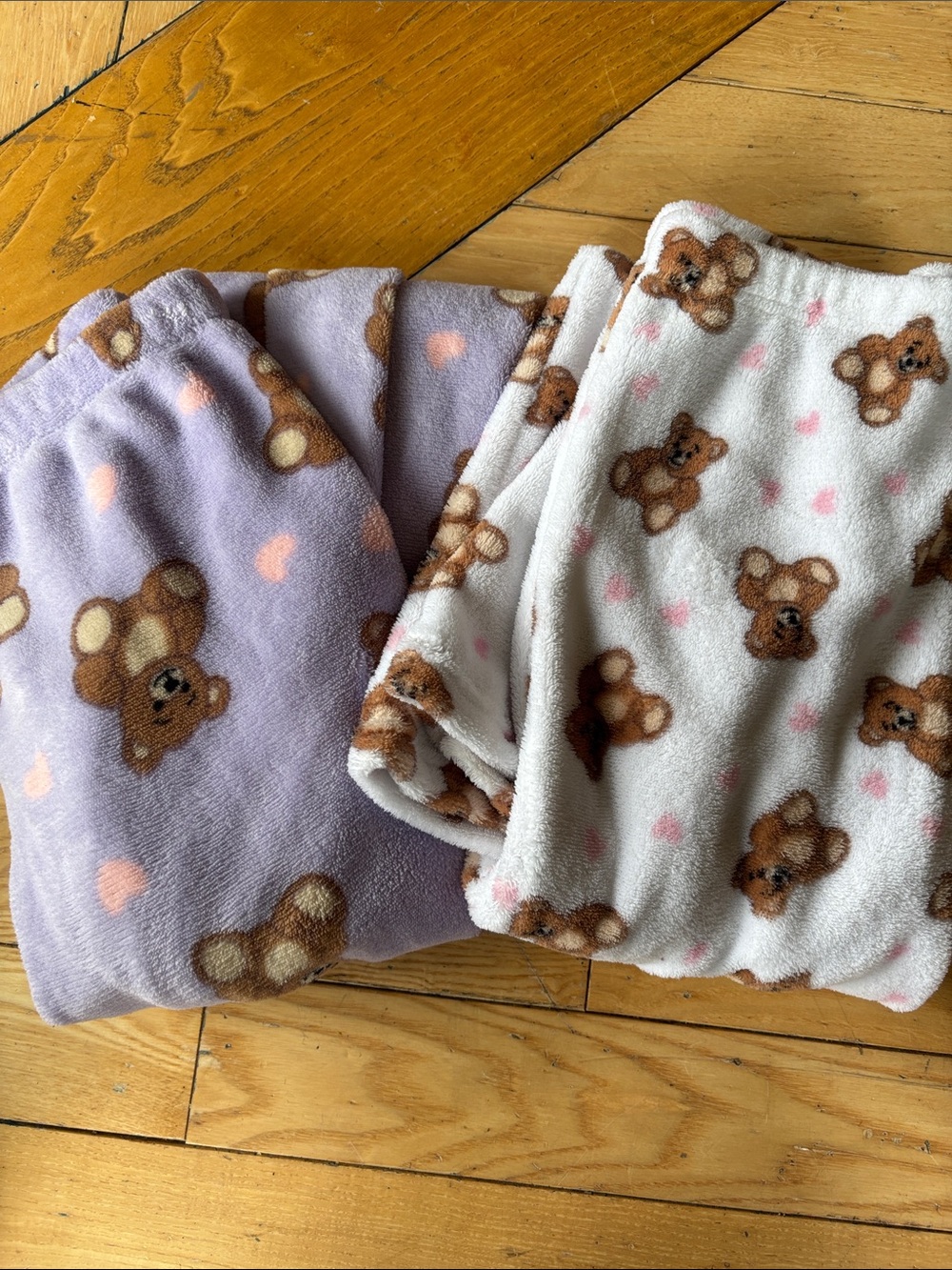 Teddy Bear Fleece Kids Pajama Bottoms - Lavender & White